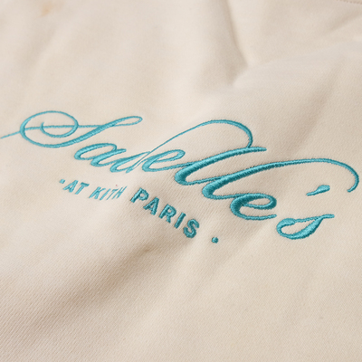 kith城市限定巴黎米白色经典刺绣字母标志圆领水洗做旧套头卫衣