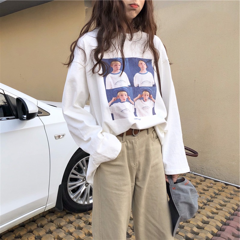 古着感少女心机t恤小众港味泫雅风同款网红上衣2019新款抖音长袖(用23.5元券)