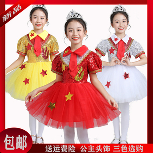 26年新款表演服公主裙女童舞台演出亮片蓬蓬纱裙幼儿园夏季短袖裙