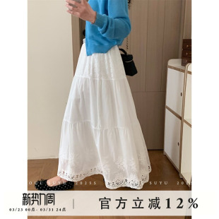 韩系甜美淑女风白色半身裙女2026新款 松紧腰蛋糕裙显瘦气质长裙子