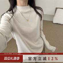 气质简约纯色半高领加绒打底衫女2025秋冬新款可外穿百搭长袖上衣