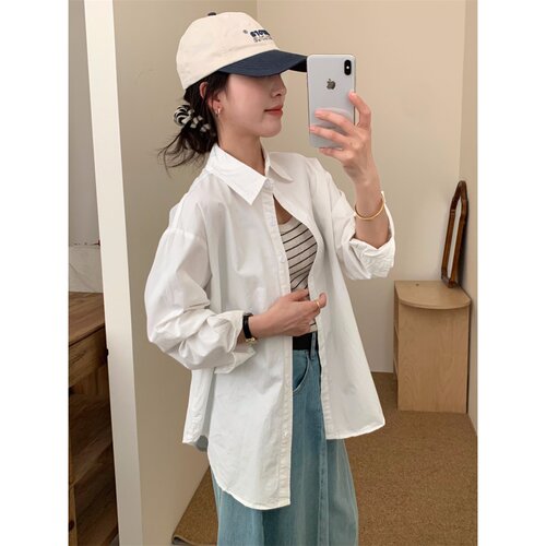 韩系松弛感白色长袖衬衫女2026
