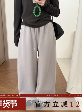 休闲风小个子加绒束脚卫裤女2025冬季新款韩版垂感显瘦百搭阔腿裤