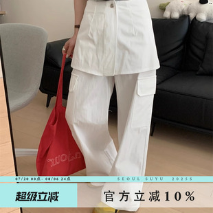 小众设计感叠穿工装 女2025夏季 韩版 裤 新款 可拆卸皮帘宽松阔腿长裤