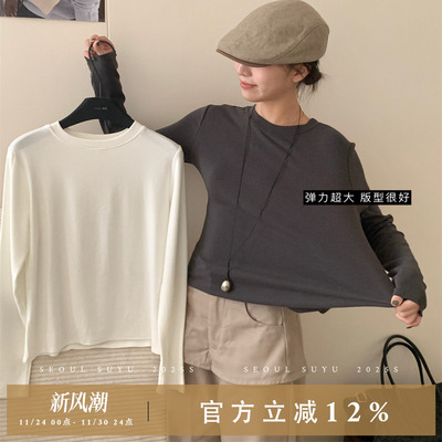 休闲风加厚羊绒弹力长袖T恤女