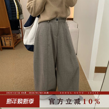 休闲风加绒加厚直筒气球裤女2025秋冬新款后松紧百搭显瘦阔腿长裤