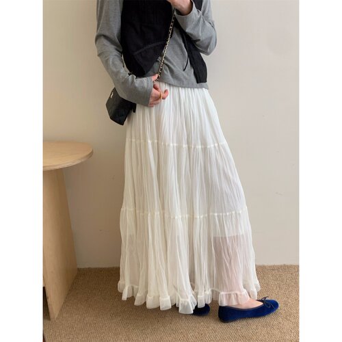 韩系温柔风褶皱雪纺半身裙女2026