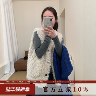 宽松加厚毛绒外套 无袖 高级感皮毛一体加绒马甲背心女2025冬季 新款