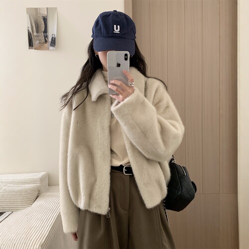 轻奢高级感仿水貂毛翻领外套女冬