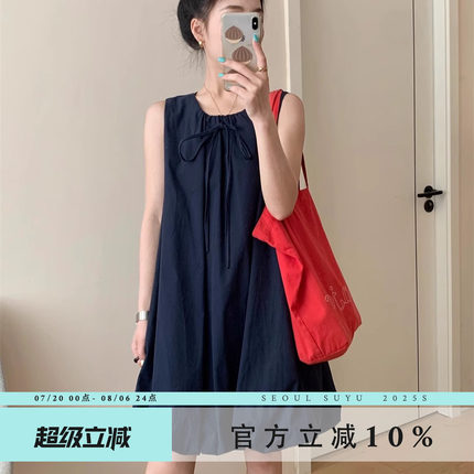 韩系休闲风无袖花苞连衣裙女2025夏季新款遮肉显瘦时尚减龄背心裙