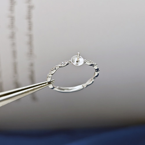 手工diy饰品配件通体S925纯银戒指活口可调节指环珍珠空托女戒