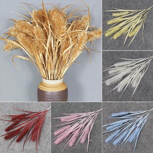 仿真五头麦穗婚庆装饰散尾针葵叶绿植婚礼三头芦苇花家居插花装