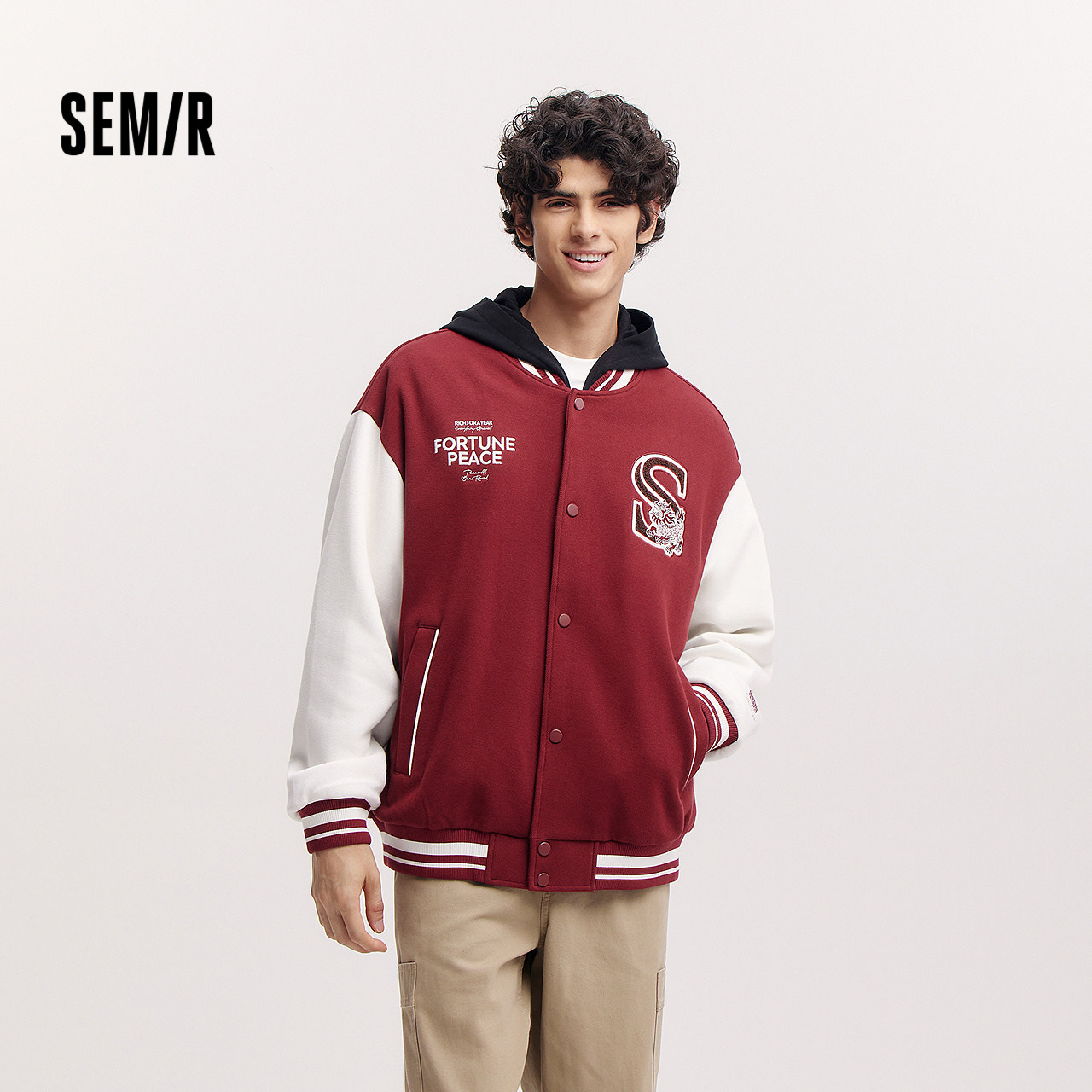 森马夹克男春季新年风字母绣花棒球服情侣休闲麒麟贴布绣外套潮流,男装,夹克,淘宝优惠券,粉丝福利购,淘宝优惠卷