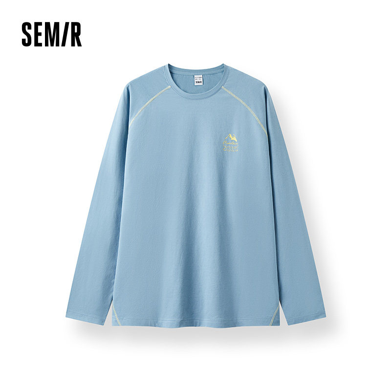 森马长袖T恤男春季速干插肩袖上衣2026新款撞色圆领打底衫情侣装