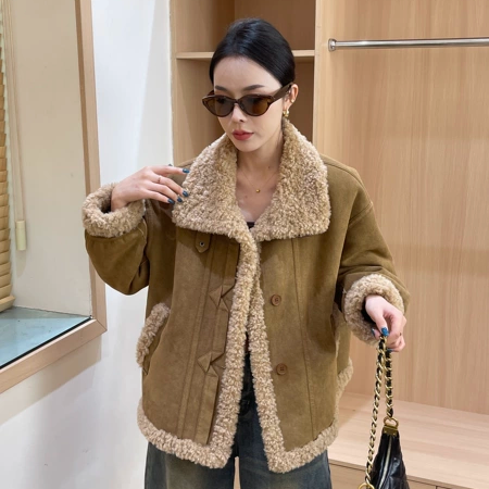 韩版复古仿羊羔毛皮毛一体外套女冬季新款气质宽松保暖上衣潮5831