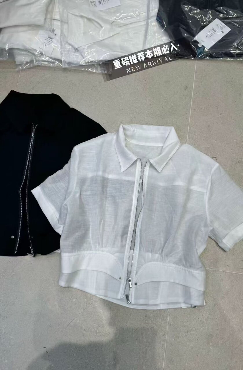 9821 韩版时尚翻领拉链短袖开衫女夏季新款休闲百搭宽松T恤衬衫潮