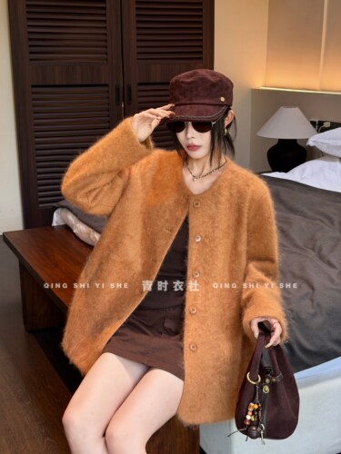 KK秋冬韩版中长款羊毛拉绒外套女