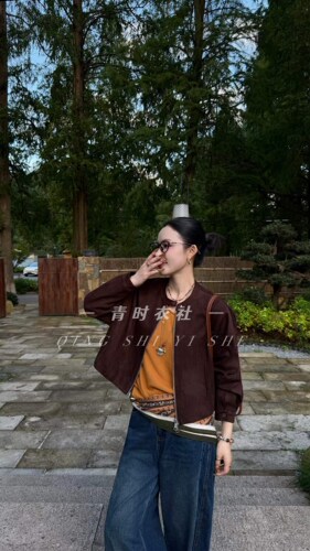 韩版气质百搭鹿皮绒短外套女秋季新款宽松显瘦休闲夹克上衣27832