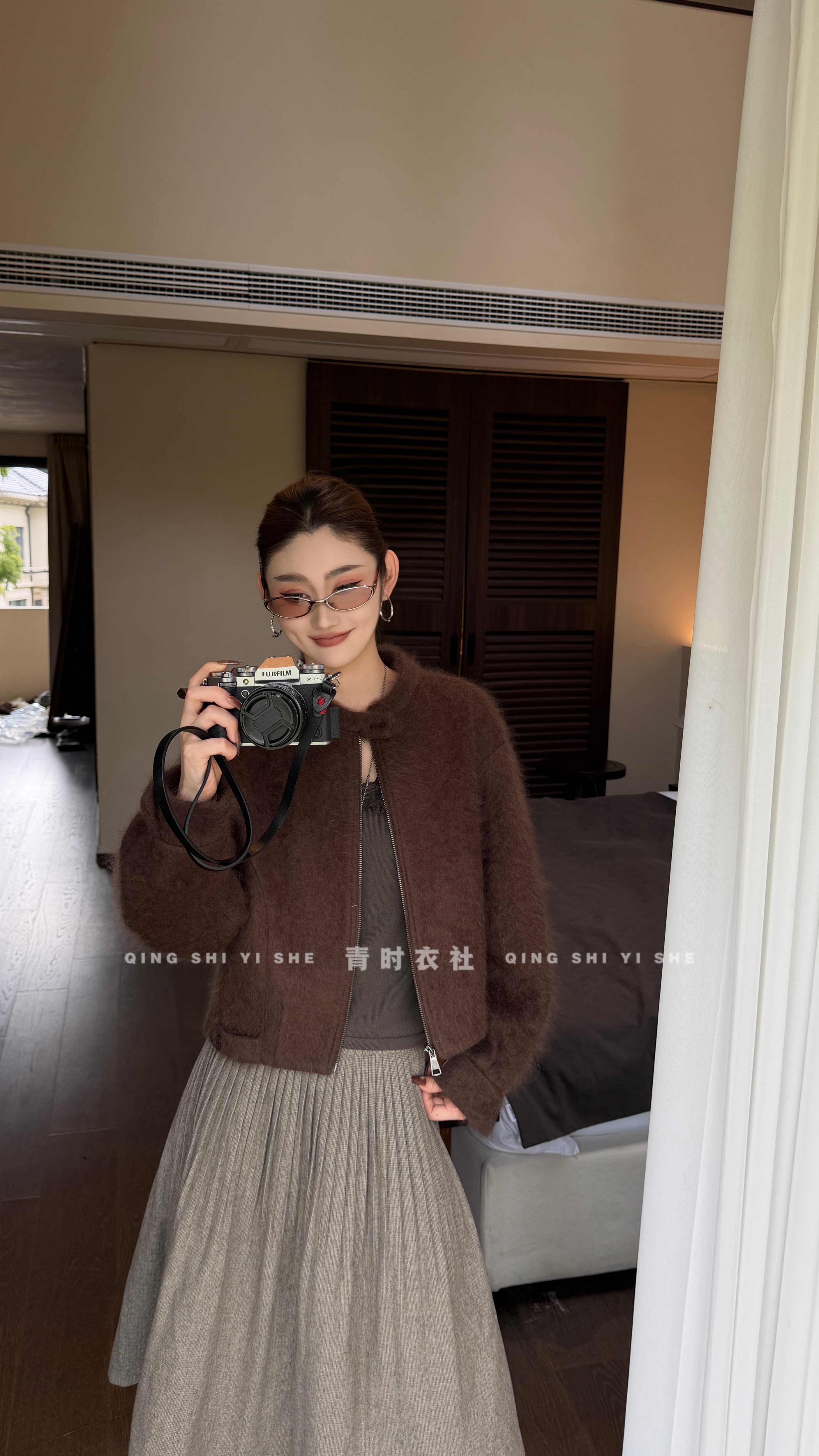 秋冬新款羊毛拉绒短外套女韩版小个子圆领拉链显瘦夹克上衣 27866
