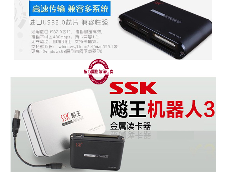 SSK飚王USB读卡器多合一TF/SD/CF万能多功能读卡器SCRM025机器人-封面