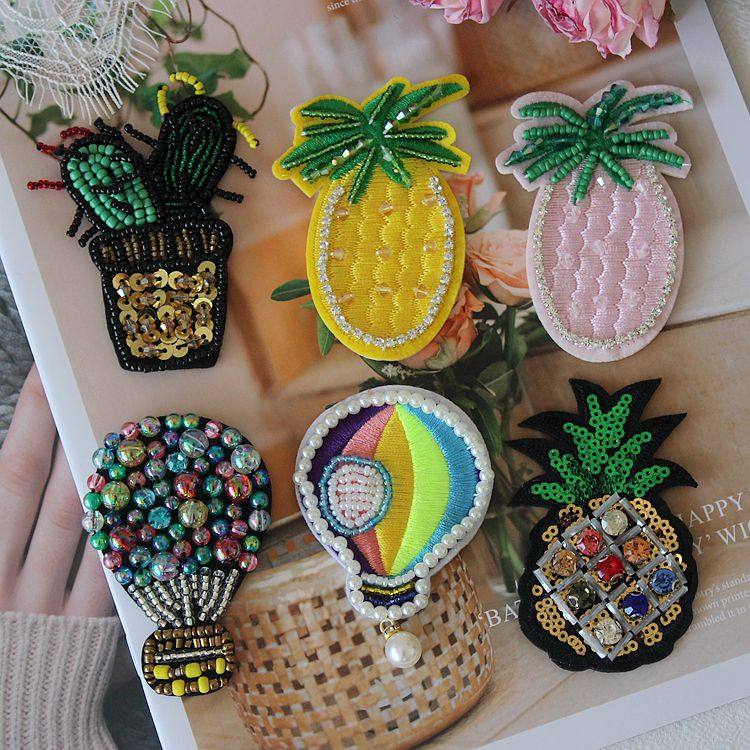 立体diy菠萝气球钉珠布贴服装辅料 刺绣水钻串珠手工个性补丁时尚