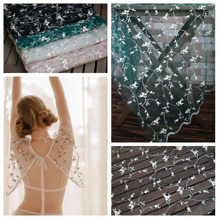 宽1.3米优质立体刺绣软网底绣花锁边高档面料 DIY连衣裙材料辅料