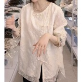 盘扣高端蕾丝长袖 衬衫 早秋新款 国风新中式 时尚 气质百搭圆领上衣女