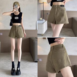高腰宽松设计感小个子辣妹热裤 2026年新款 子 女夏季 卡其色牛仔短裤