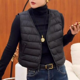 百搭马夹潮 款 气质保暖V领纯色宽松显瘦棉服马甲2026秋冬新款 时尚