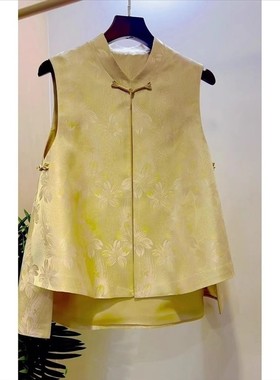 2025春秋新中式国风别致黄色盘扣马甲女老钱风设计感上衣时尚马夹