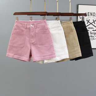 减龄粉红色宽松直筒阔腿A字热裤 2026夏季 女时尚 高腰牛仔短裤 新款