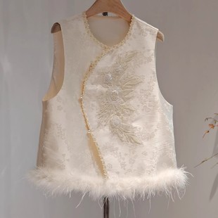 高级感气质无袖 秋冬季 坎肩背心外搭上衣 米白马甲女2025新款 新中式