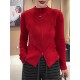 修身 气质简约红色立领拉链长袖 外套女秋冬新款 显瘦通勤百搭上衣潮