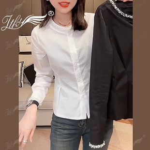 新款 女2025秋季 设计感简约收腰上衣 衬衫 欧货高端重工钉珠洋气长袖