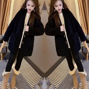 羊羔毛保暖外套潮 中长款 欧洲站网红爆款 轻奢气质减龄女士宽松韩版