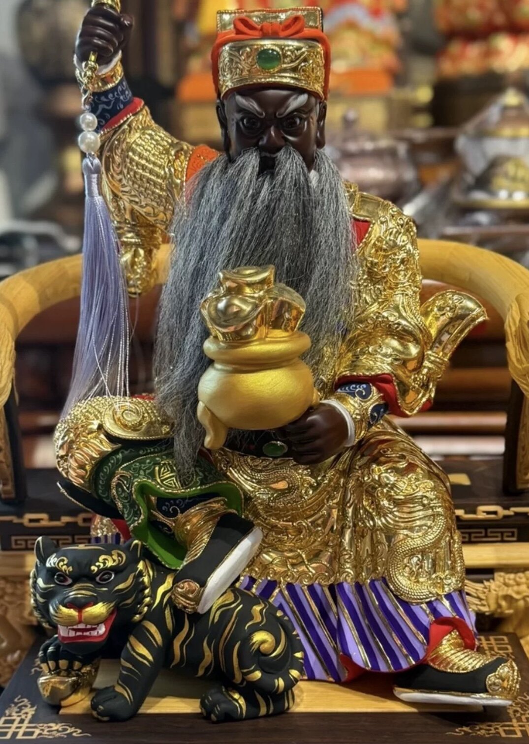 元帅神像摆件尺3踏虎武财神赵公明佛用 玄关供奉樟木雕刻摆件