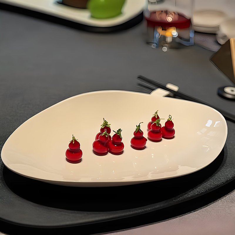 酒店中厨餐具长方异形不规则冷菜展示盘纯白会所餐厅浅盘融合菜盘