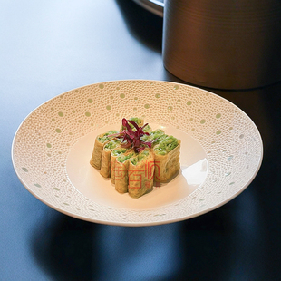 酒店中厨餐具高级感陶瓷小脚斗笠凉菜会所餐厅冷菜盘创意特色餐盘