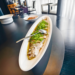 酒店中厨餐具陶瓷长条刀鱼盘长方形蒸鱼盘子会所特色大长盘餐厅盘