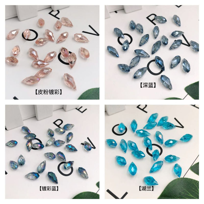 6*12mm水滴型玻璃切面侧孔水晶散珠服装DIY流苏古风发簪配饰材料