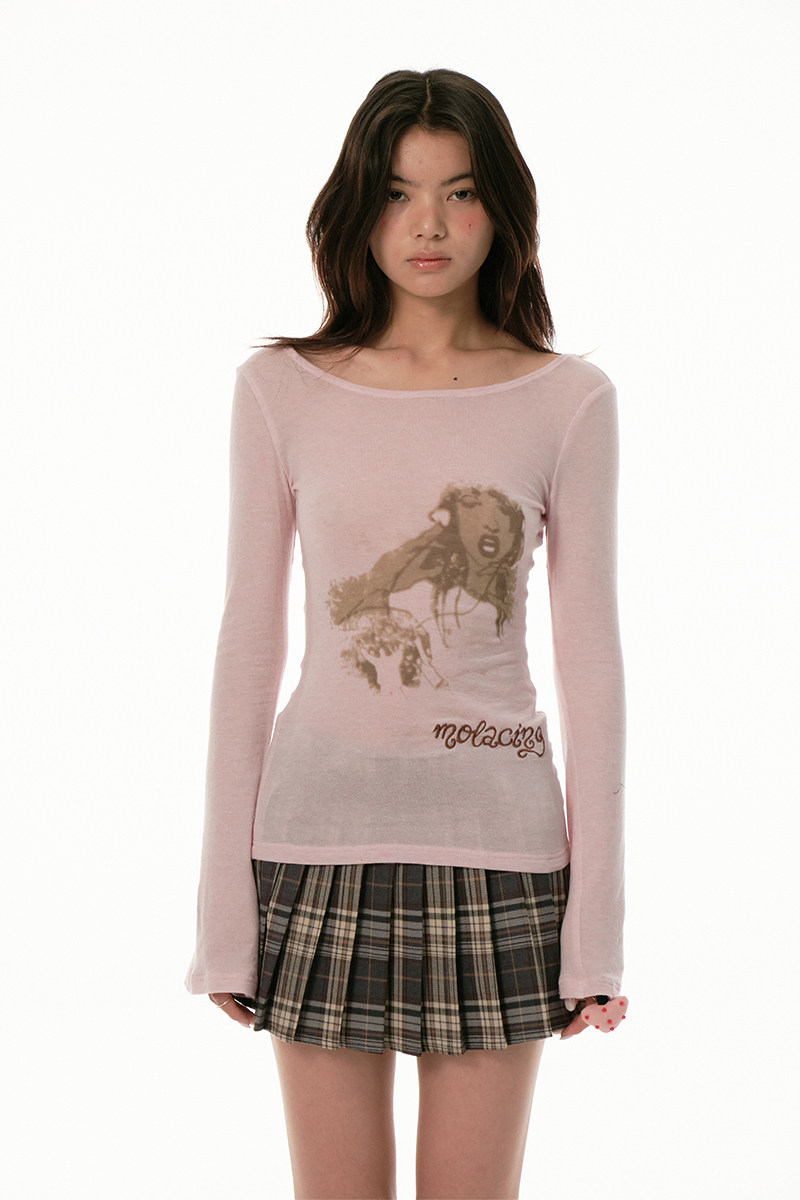 thumbnail for molacing baby powder soft and light vintage portrait long-sleeved T-shirt