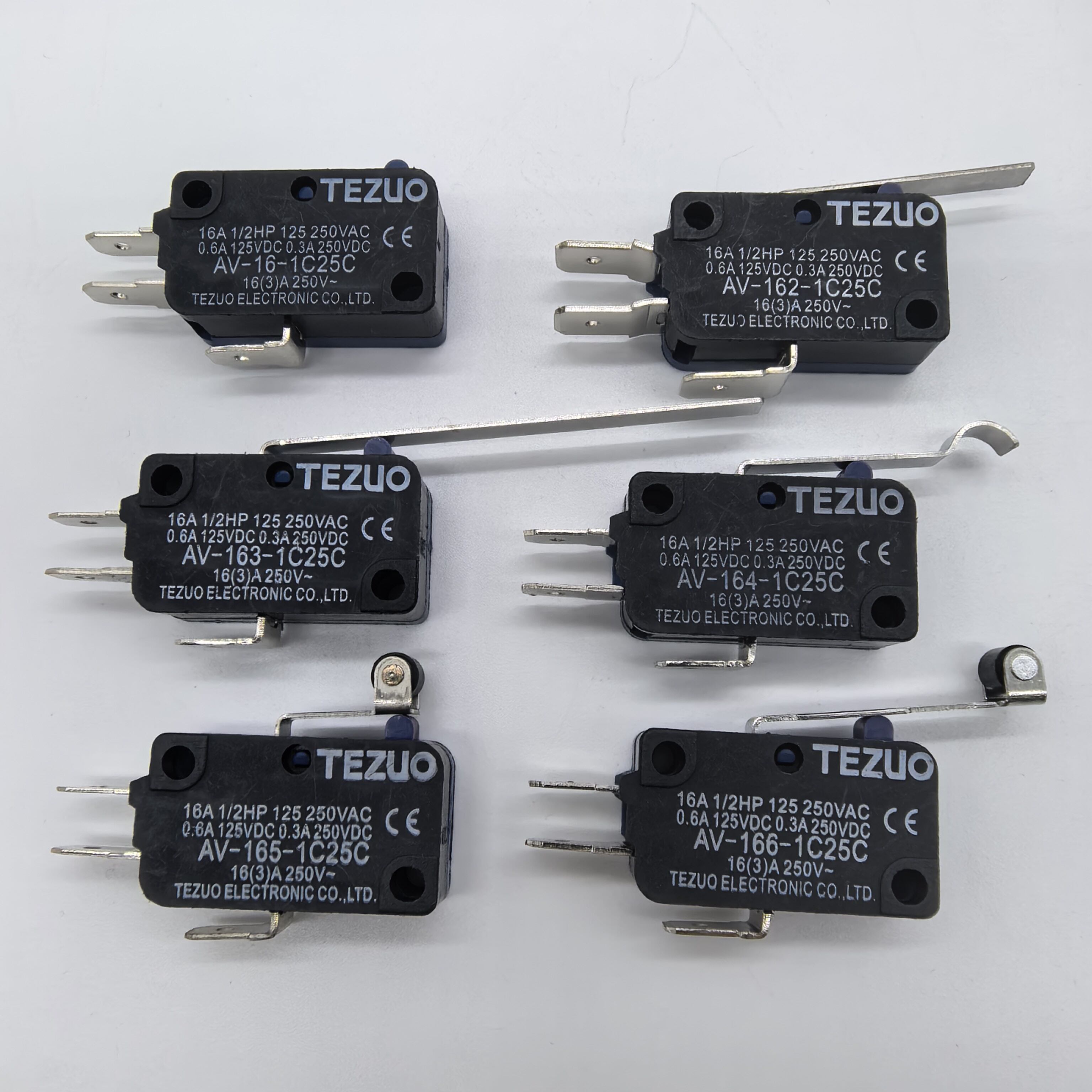 特佐TEZUO 长柄微动行程开关 AV-166-1C25C 枢轴滚轮长手柄型蓝壳