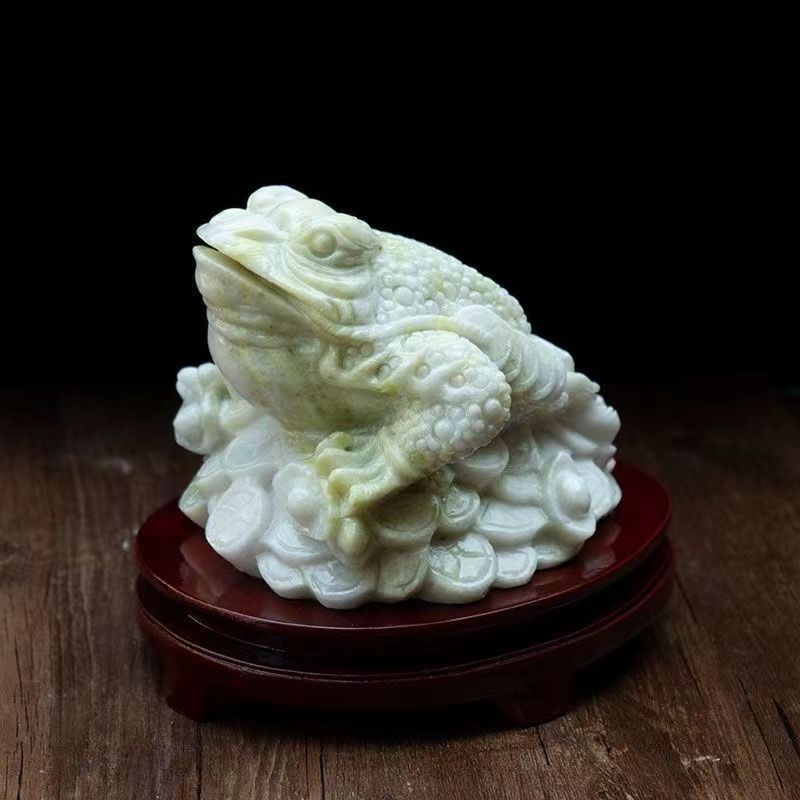 天然玉石金蟾招财摆件蟾蜍三足金蝉客厅办公室装饰品开店开业礼物