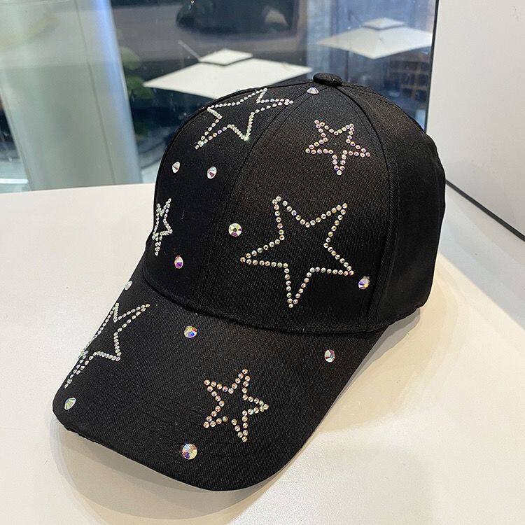 网红夏季ins风镶钻五角星棒球帽