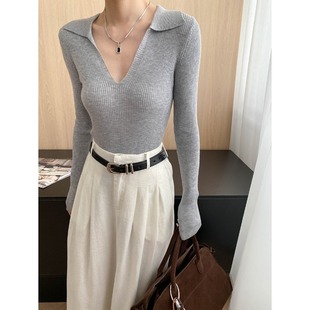 显瘦打底针织衫 气质POLO翻领修身 SN7891 法式 简约通勤感