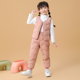巴拉可儿女童羽绒马甲套装宝宝背心内胆男童保暖中大童保暖羽绒裤