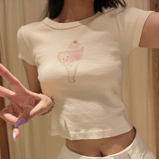 BrandyMelville正肩小天使蛋糕短袖t恤 bm甜辣修身上衣女纯棉短款