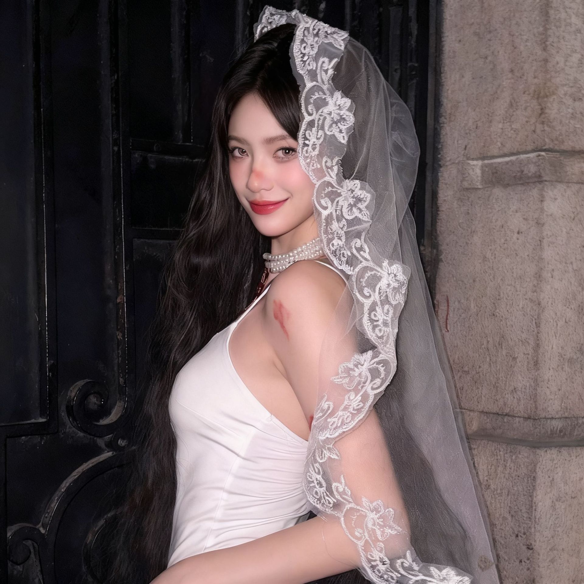 新婚白色蕾丝花边头纱