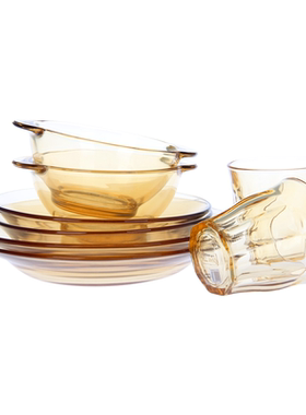 康宁Pyrex高品质耐热玻璃餐具8件套 | 九棱杯双耳饭碗深浅碟