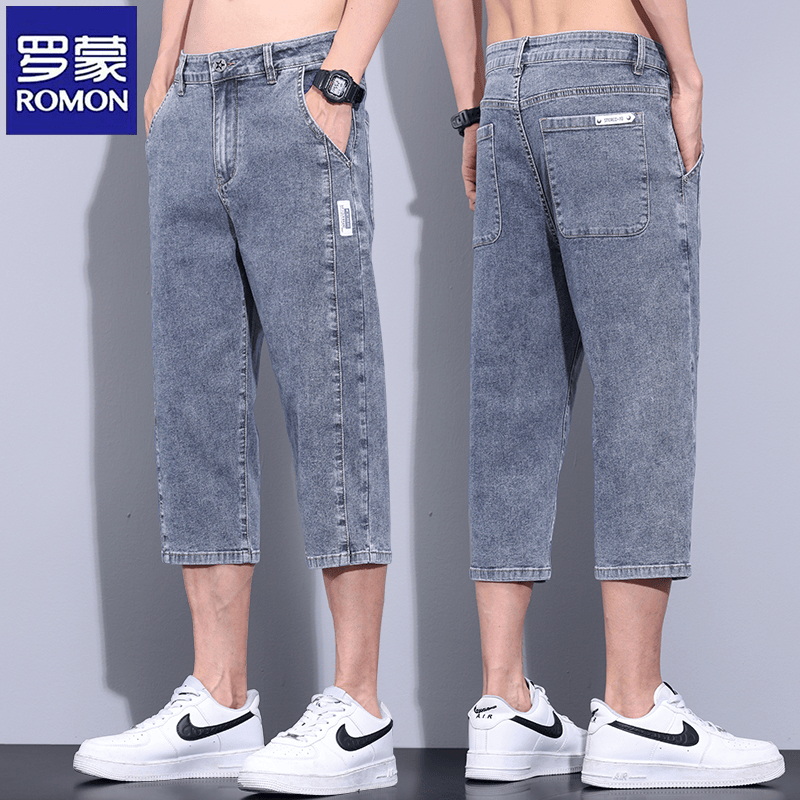 罗蒙夏季薄款七分男士牛仔短裤新款宽松直筒八分裤子男款休闲中裤,男装,牛仔裤,淘宝优惠券,粉丝福利购,淘宝优惠卷